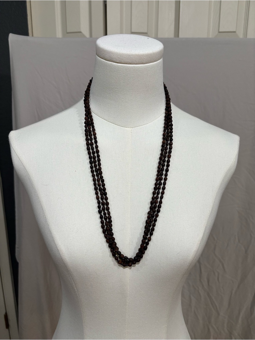 2/$16 VINTAGE 1980s Dark stained Multi-Strand Wood Bead Necklace